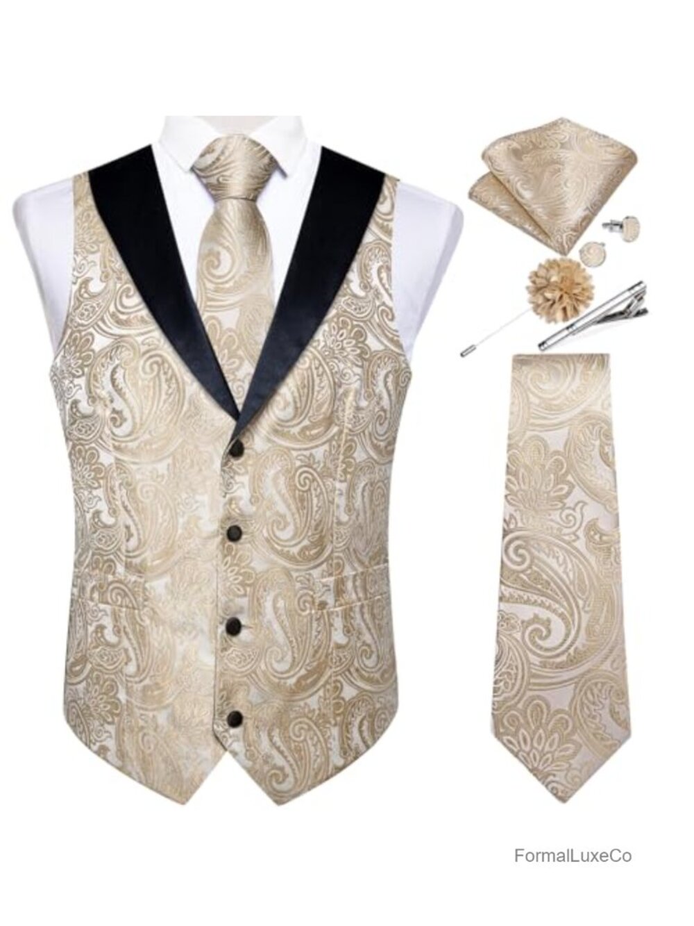 Mens Paisley Suit Vest Necktie Set Silk Jacquard Waistcoat Formal Wedding